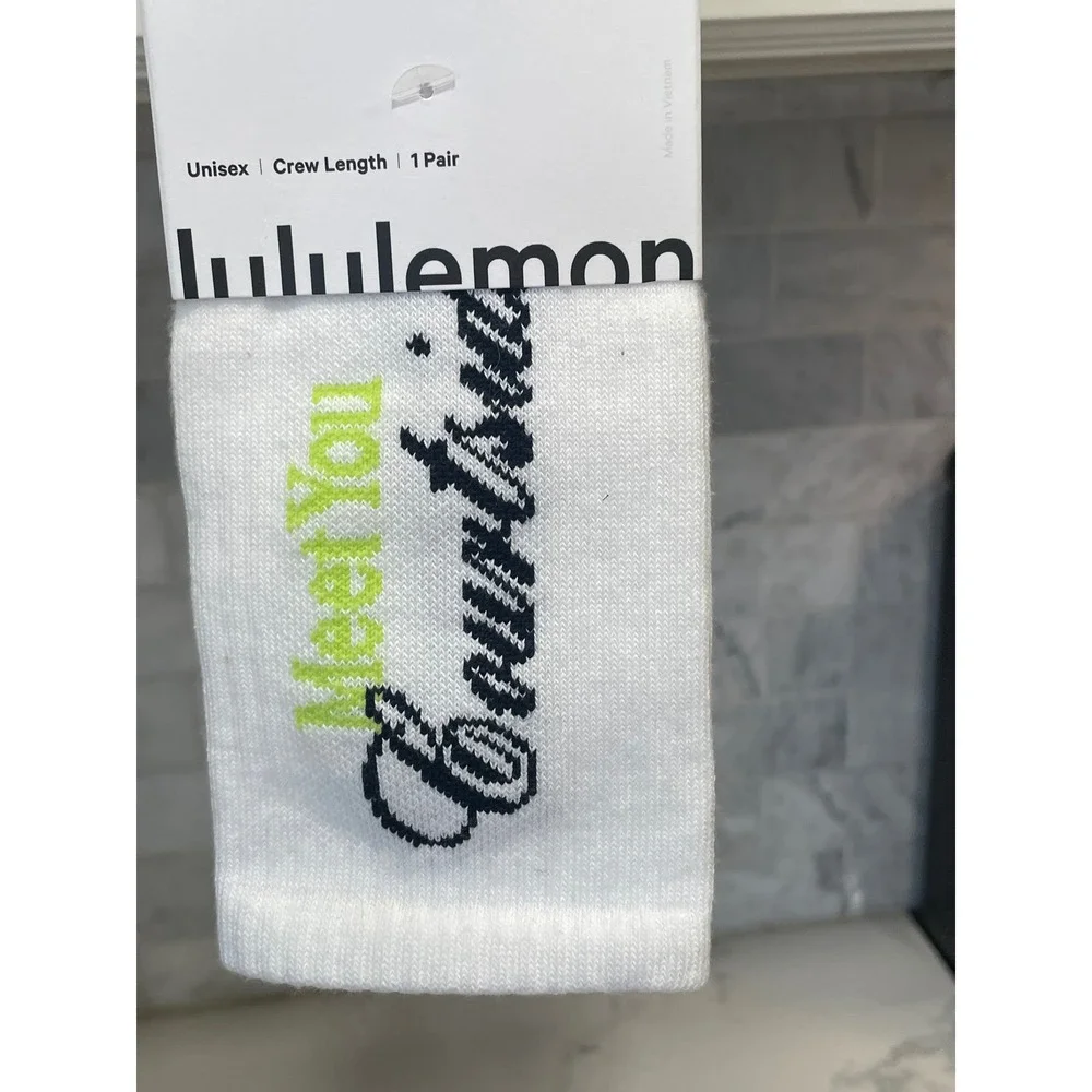 Lululemon Daily Essential Crew Socks XL Unisex White‎ Sour Meet You Court